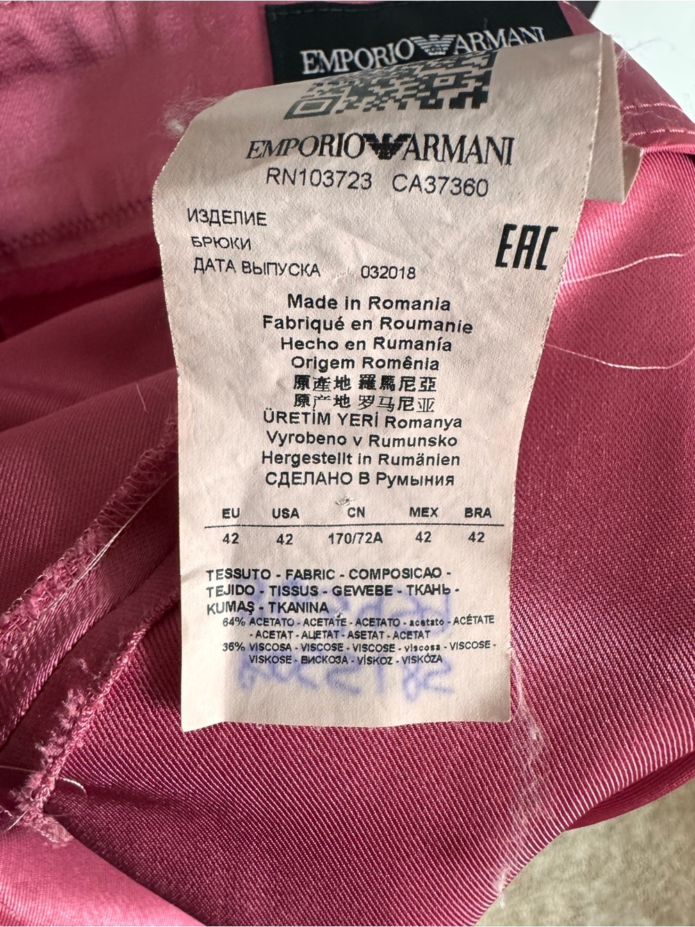 Emporio Armani Pink Straight-Leg Tailored Trousers - Picture 5 of 7